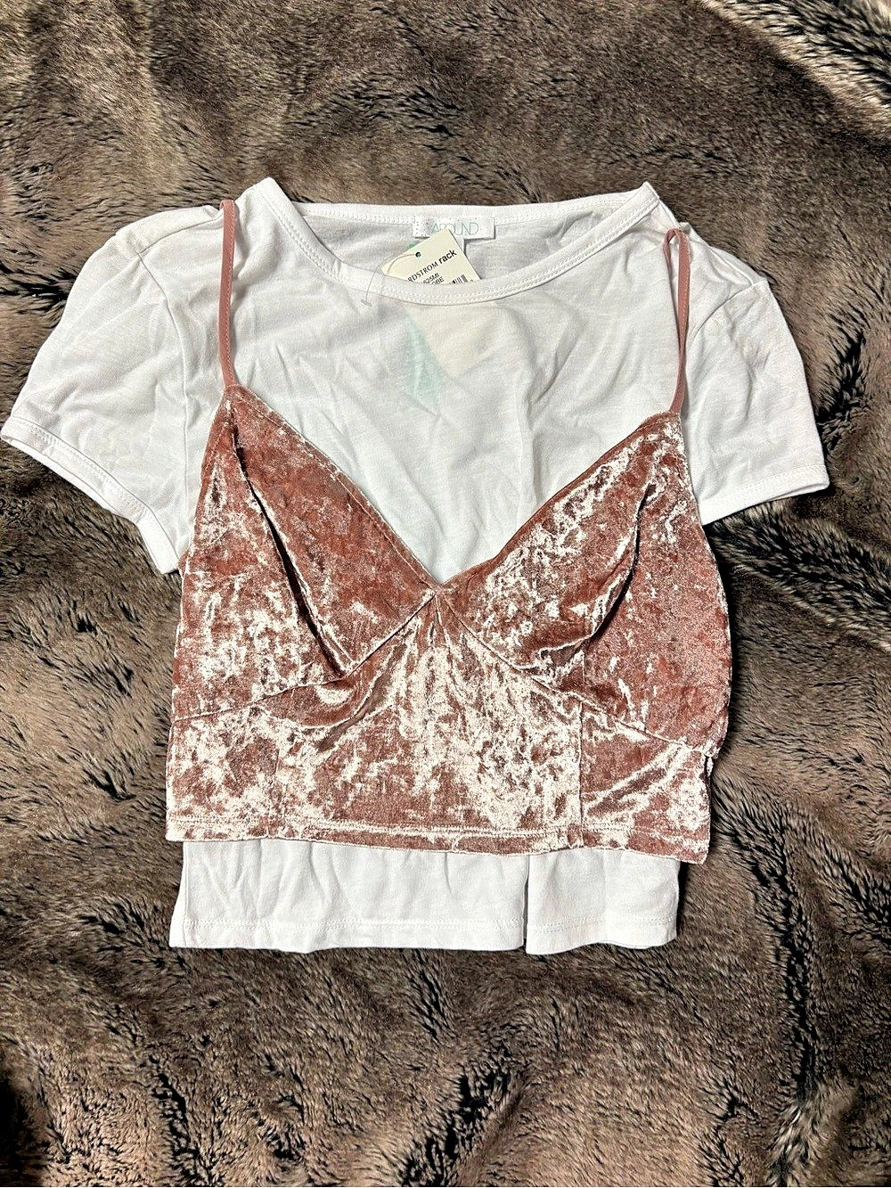 ABOUND Velvet Cami Layered Over Tee in Pink & White NWT